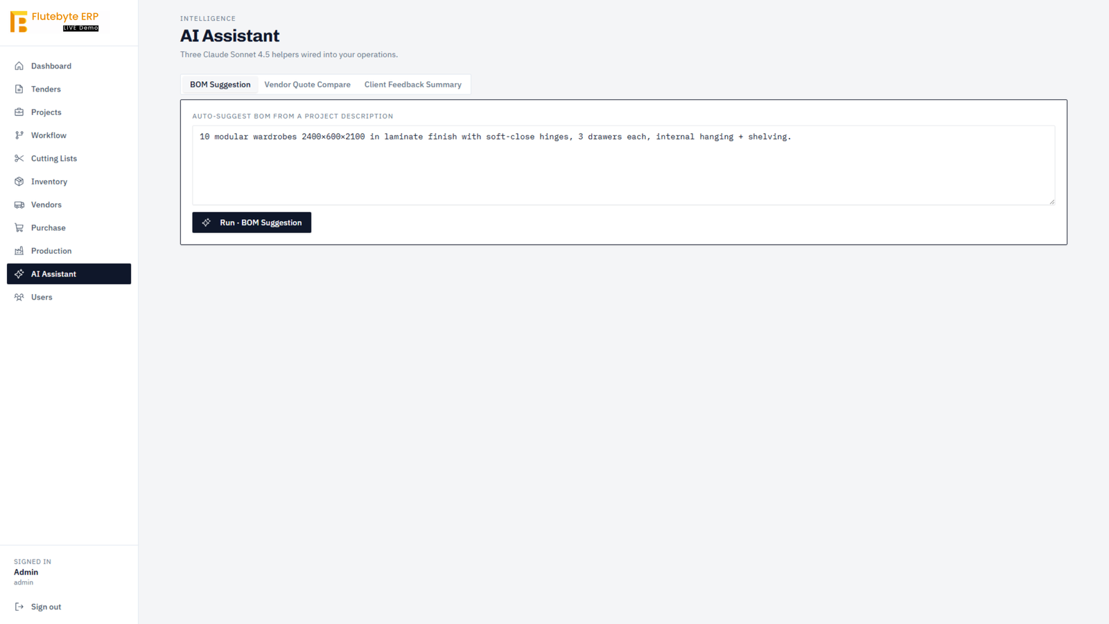 AI assistant integrated into Flutebyte ERP